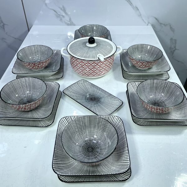 service de table mosaïque rouge 22pcs