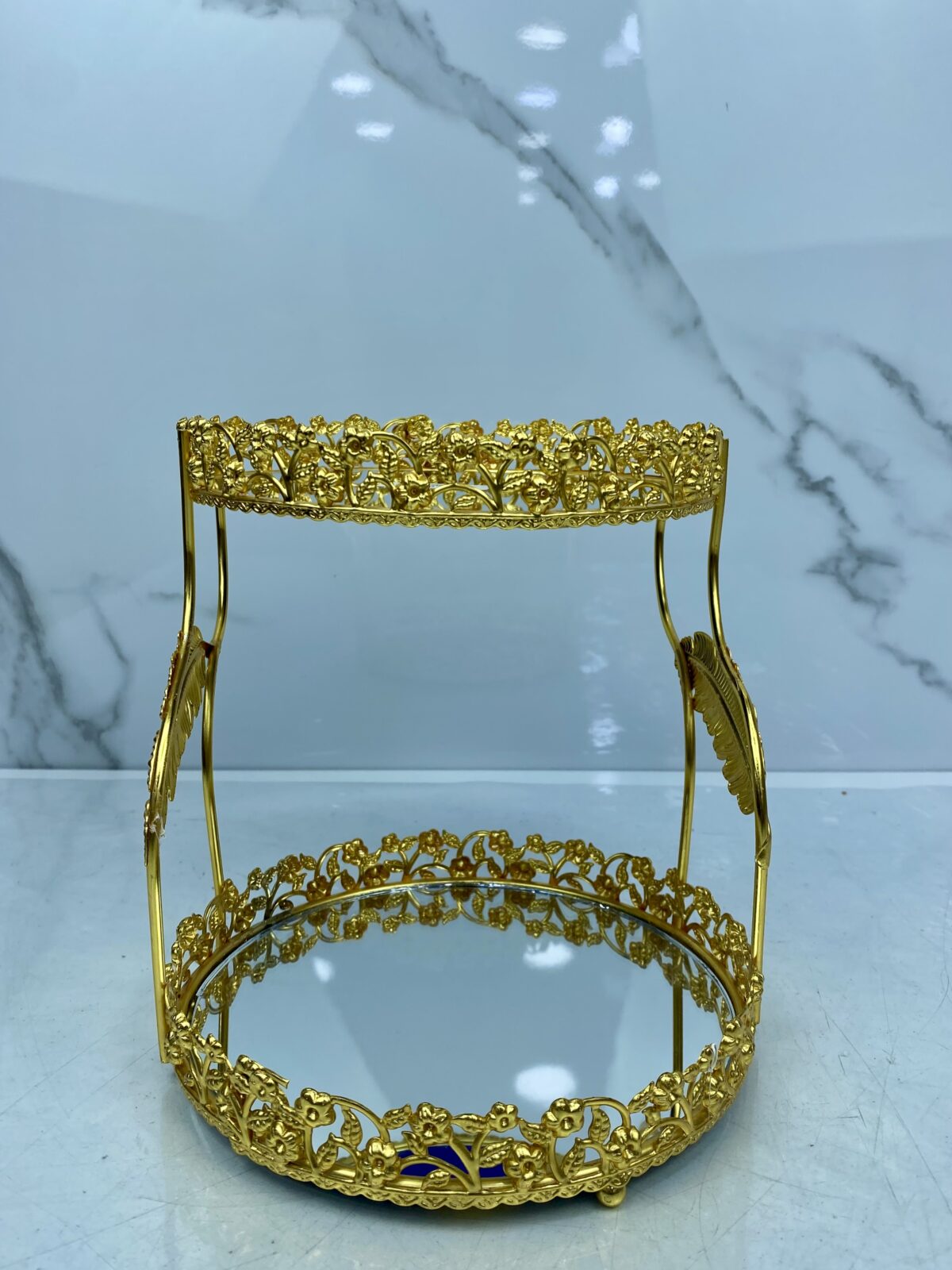Porte gâteau 2etage dore rond حاملة الحلوى – Image 1