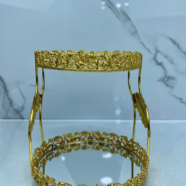 Porte gâteau 2etage dore rond حاملة الحلوى