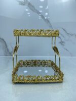 Porte gâteau 2etage dore carre حاملة الحلوى