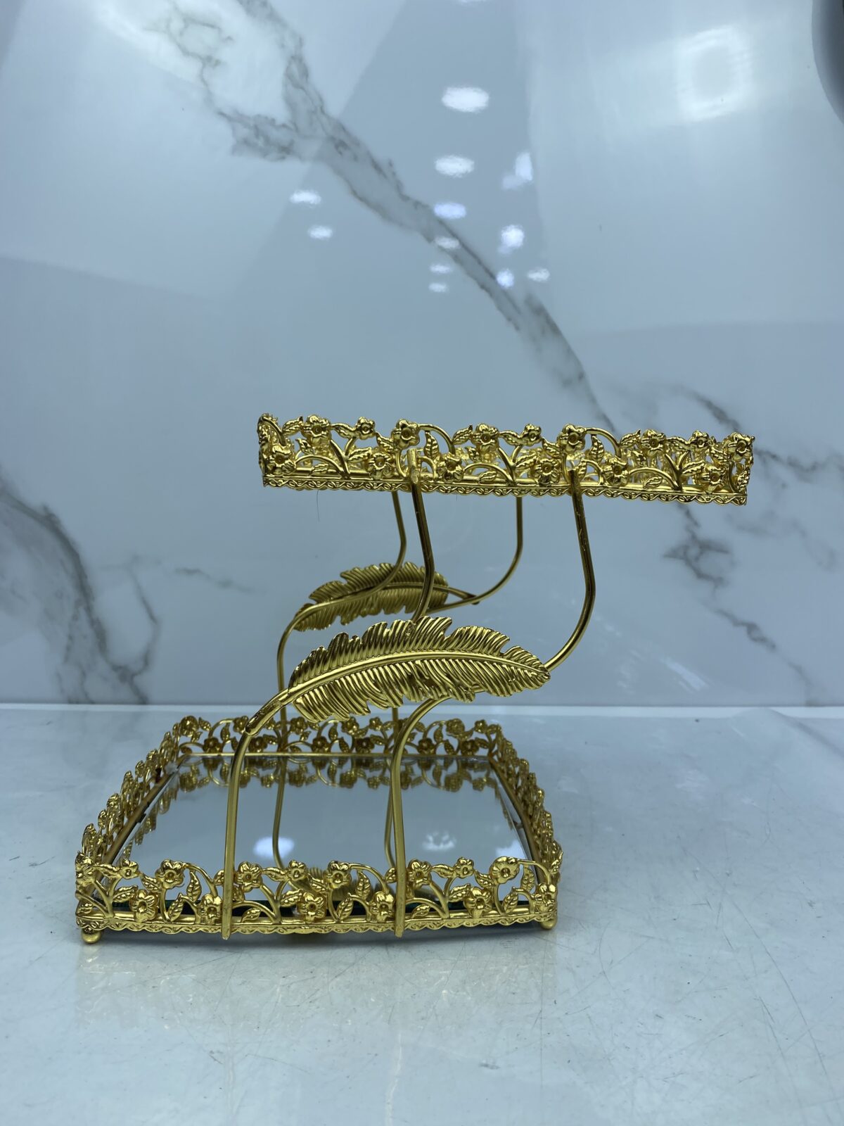 Porte gâteau 2etage dore carre حاملة الحلوى – Image 2
