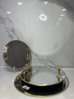 ⁦plateau miroir rond dore ac main 2722-10 بلاطو⁩ - الصورة ⁦3⁩