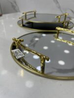 ⁦plateau miroir rond dore ac main 2722-10 بلاطو⁩ - الصورة ⁦5⁩
