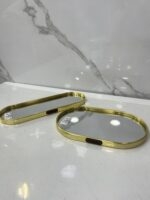 ⁦plateau miroir dore ovale 036 بلاطو⁩ - الصورة ⁦3⁩